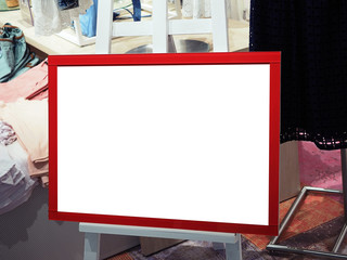  Red, information, board in a clothes, clothing shop, mock-up, panel