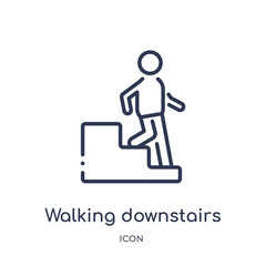 walking downstairs icon from people outline collection. Thin line walking downstairs icon isolated on white background.