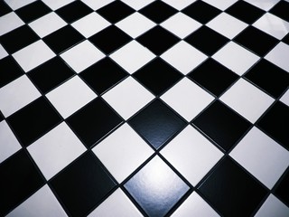 Black and white checkered floor tiles background, race, marble floor, checkerboard.
