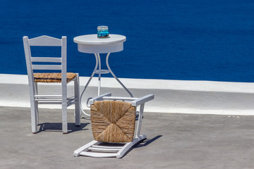 Wicker Chair with Santorini Seascape