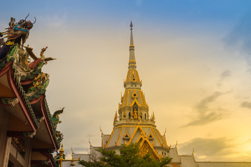 Beautiful golden pagoda at Wat Sothonwararam, a famous public temple in Chachoengsao Province, Thailand.