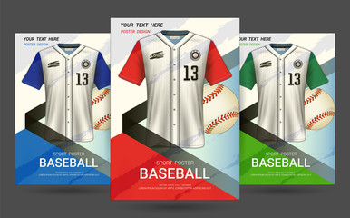 Flyer & Poster Cover design template with Baseball jersey and t-shirt sport mockup uniform, Editable graphic element in red, blue and green colors. (EPS10 vector fully editable and color change)