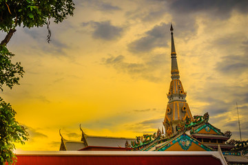 Beautiful golden pagoda at Wat Sothonwararam, a famous public temple in Chachoengsao Province, Thailand.