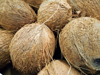 Pile of coconuts in the food market