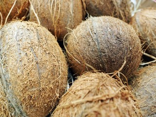 Pile of coconuts in the food market