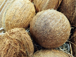 Pile of coconuts in the food market