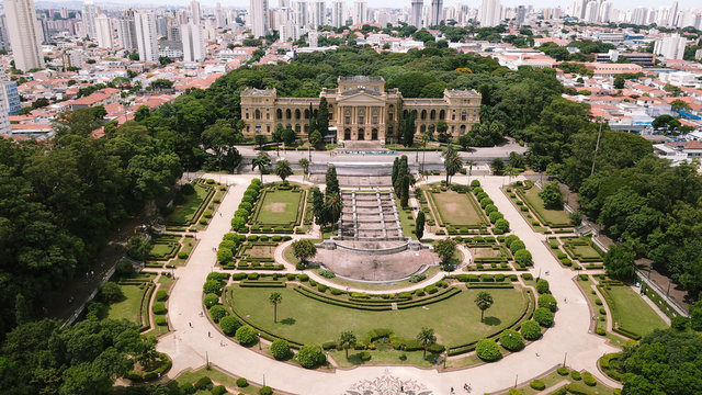 Drone image of the Ipiranga Museum in São Paulo, Brazil