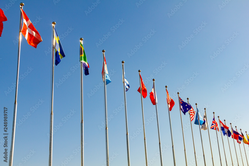 Wall mural flags flying in the wind