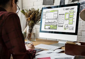 Website development layout sketch drawing