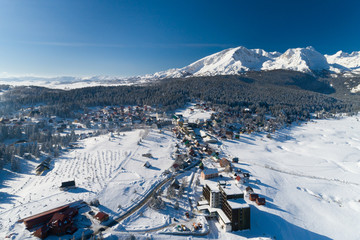 Fototapeta na wymiar aerial view of winter Zabljak small town in Montenegro