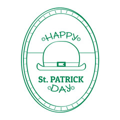 Outline of a patrick day label with a traditional hat. Vector illustration design