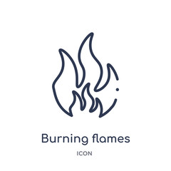 burning flames icon from nature outline collection. Thin line burning flames icon isolated on white background.