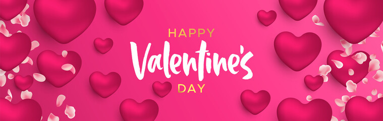 Fototapeta na wymiar Valentines Day 3d pink heart shape web banner