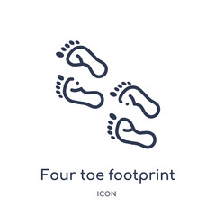 four toe footprint icon from nature outline collection. Thin line four toe footprint icon isolated on white background.
