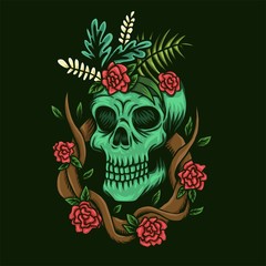 Skull and roses vector illustration