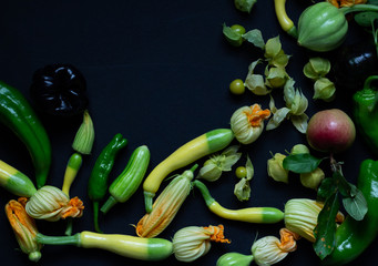 vegetables on black background