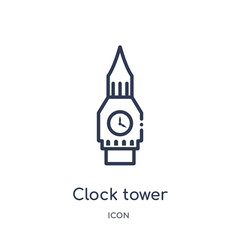 clock tower icon from monuments outline collection. Thin line clock tower icon isolated on white background.
