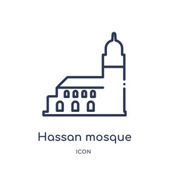 hassan mosque icon from monuments outline collection. Thin line hassan mosque icon isolated on white background. - obrazy, fototapety, plakaty