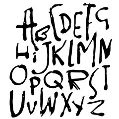 Simple alphabet letters. Handdrawn grunge ink font. Vector illustration.