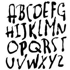 Simple alphabet letters. Handdrawn grunge ink font. Vector illustration.