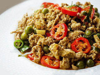 Khua Kling, Delicious Thai Dry Meat Curry Chicken. Thai food.