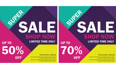 Full Color Super Sale Banner, discount up to 50% Off. Poster Sale - Vector