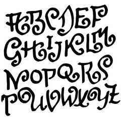 Simple alphabet letters. Handdrawn grunge ink font. Vector illustration.