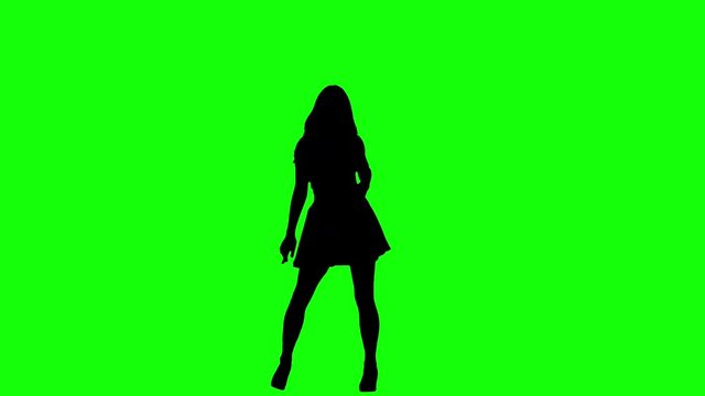 Happy Woman Wearing a Skirt Dancing on Green Screen Silhouette