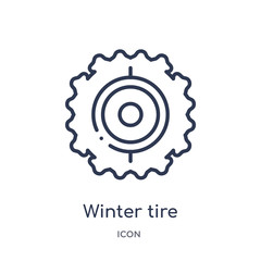 winter tire icon from winter outline collection. Thin line winter tire icon isolated on white background.