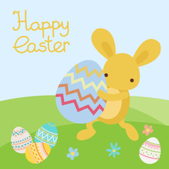 Vector easter bunny and egg in field.