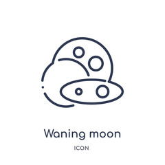 waning moon icon from weather outline collection. Thin line waning moon icon isolated on white background.