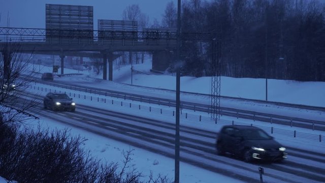Norwegian roads at extreme winter and Blizzard on a Highway