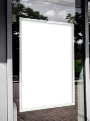 Mock up. Outdoor advertising, blank billboard outdoors, public information board on the wall, Signboard side view of empty white with shadow mock up signage.