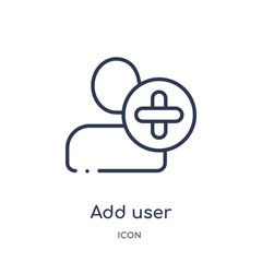 add user icon from user interface outline collection. Thin line add user icon isolated on white background.