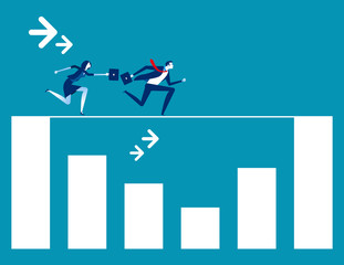 Business team running rope above  graph. Concept business vector illustration,