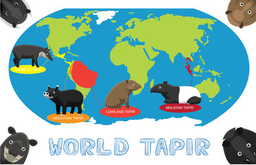 Tapir Distribution World Map Cartoon Vector