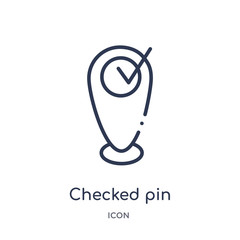 checked pin icon from ultimate glyphicons outline collection. Thin line checked pin icon isolated on white background.