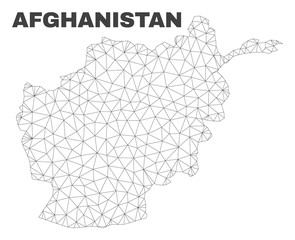 Abstract Afghanistan map isolated on a white background. Triangular mesh model in black color of Afghanistan map. Polygonal geographic scheme designed for political illustrations.