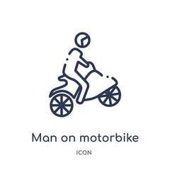 Obraz na płótnie Canvas man on motorbike icon from ultimate glyphicons outline collection. Thin line man on motorbike icon isolated on white background.