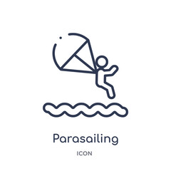 parasailing icon from travel outline collection. Thin line parasailing icon isolated on white background.