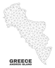 Abstract Andros Island of Greece map isolated on a white background. Triangular mesh model in black color of Andros Island of Greece map.