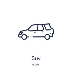 suv icon from transportaytan outline collection. Thin line suv icon isolated on white background.