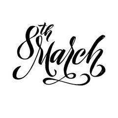 Obraz premium Happy Womans Day calligraphy design on square white background. Vector illustration. Womans Day greeting calligraphy design in black colors. Template for a poster, cards, banner. - Vector illustration