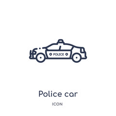 police car icon from transportaytan outline collection. Thin line police car icon isolated on white background.