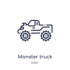 monster truck icon from transportation outline collection. Thin line monster truck icon isolated on white background.