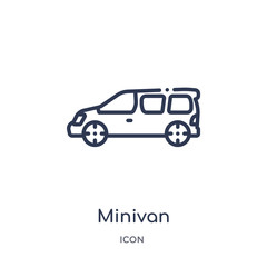 minivan icon from transportation outline collection. Thin line minivan icon isolated on white background.