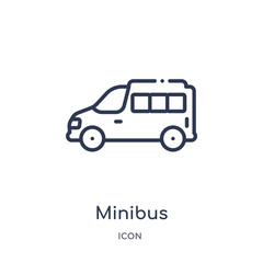minibus icon from transportation outline collection. Thin line minibus icon isolated on white background.