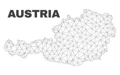 Abstract Austria map isolated on a white background. Triangular mesh model in black color of Austria map. Polygonal geographic scheme designed for political illustrations.