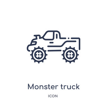 monster truck icon from transportation outline collection. Thin line monster truck icon isolated on white background.