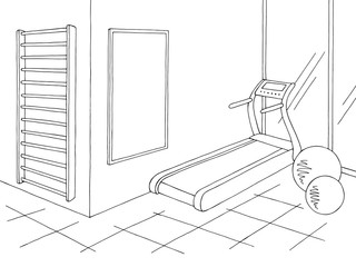 Gym interior graphic black white sketch illustration vector